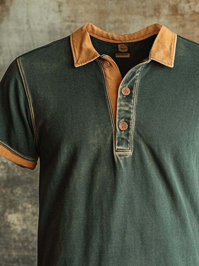 Classic patchwork polo shirt made of retro fabric for men