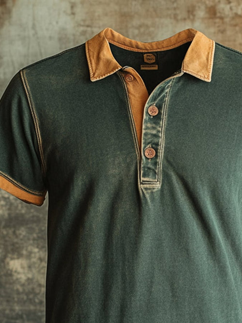 Classic patchwork polo shirt made of retro fabric for men