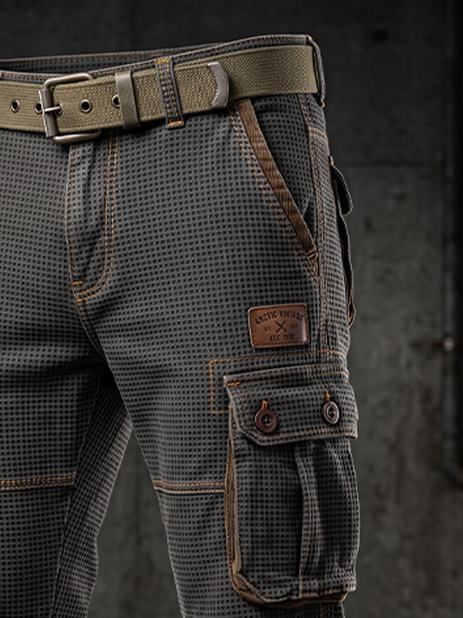 Men's Vintage-Style Textured Waffle-Knit Multifunctional Cargo Pants