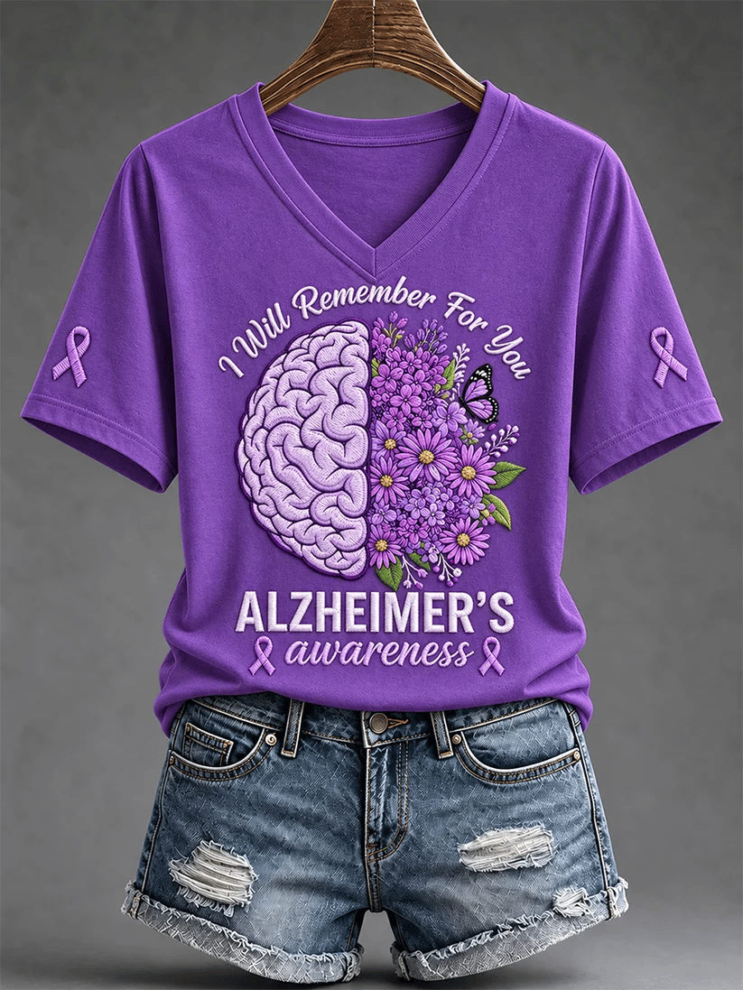 Women's Alzheimer's Awareness Support Print V-Neck Tee