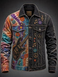 Men's Hippie Colorful Tie Dye Panels With Bright Wildflowers Print Double Pockets Long Sleeve Shirt