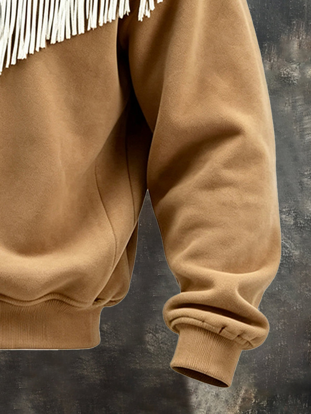 Men's Retro Western-Style Color-Block Polo-Collar Sweatshirt with Fringe and Panel Details