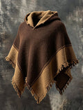 Men's Retro Color-Block Knit-Panel Warm Cape/Poncho