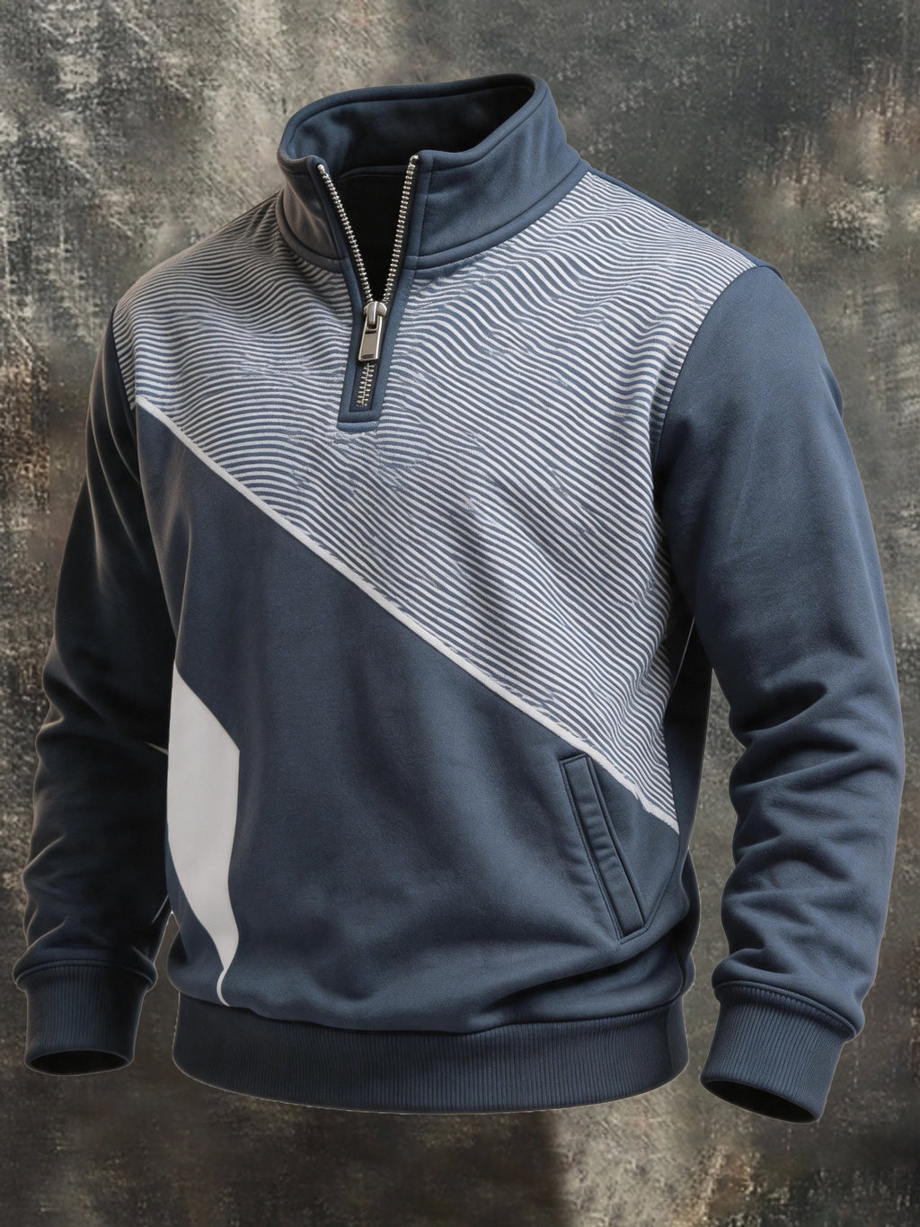 Men's Retro Color-Block Half-Zip Sweatshirt with Pockets
