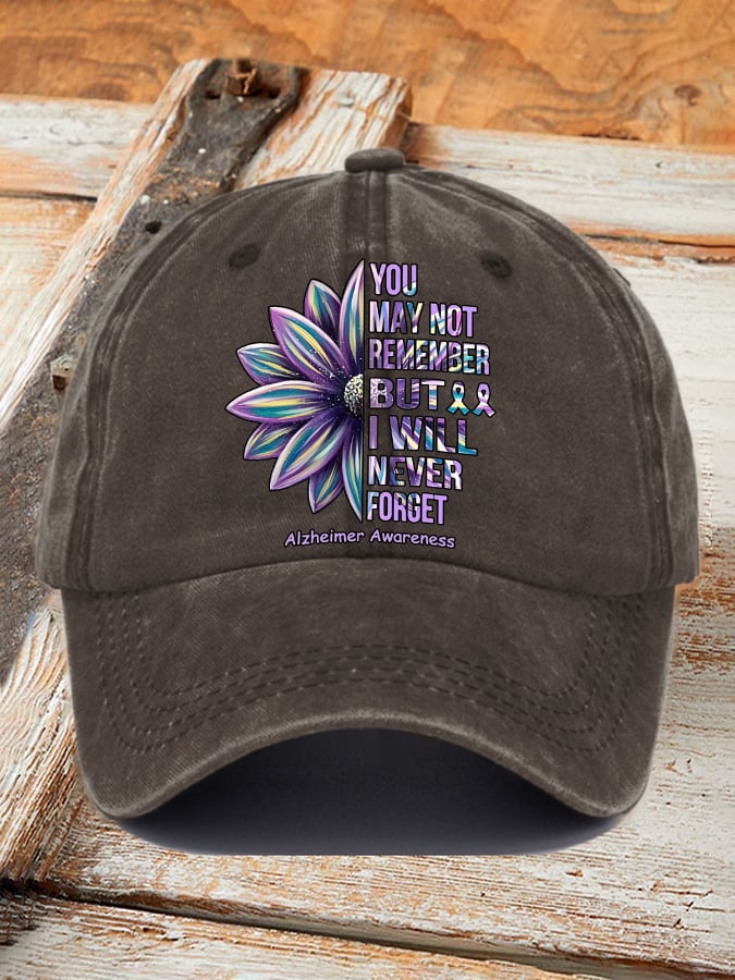 Retro Alzheimer's Awareness You May Not Remember But I Will Never Forget Print Baseball Cap