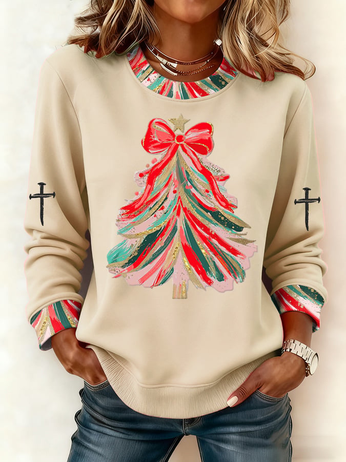 Women's Casual Retro Christmas Tree Sweatshirt