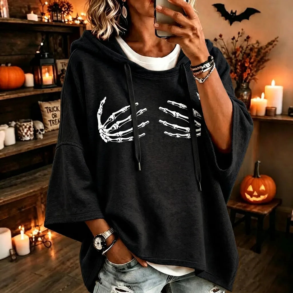 Women's Halloween Skeleton Finger Print Casual Hoodie