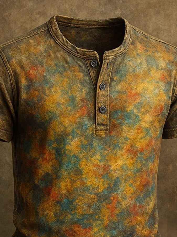 Men's Vintage Distressed Oil Painting T-Shirt, Short Sleeve, Henry