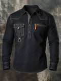 Men's Vintage-Style Comfortable Leather-Panel Polo Shirt