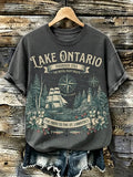 Women's Vintage Graphic T-shirt - St. Lawrence River & Lighthouse