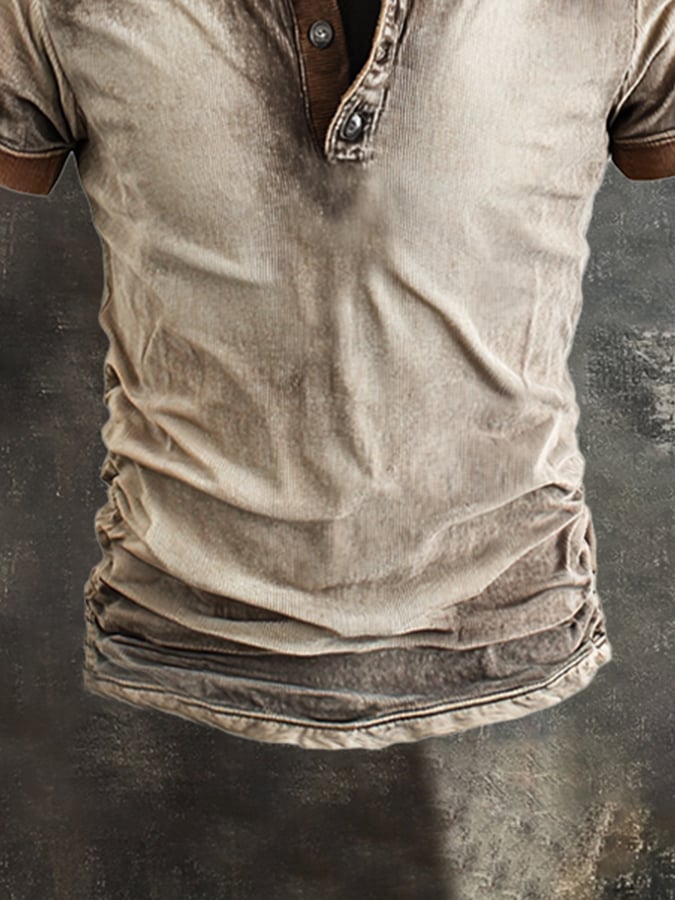 Men's vintage colorblock cotton casual short sleeve T-shirt