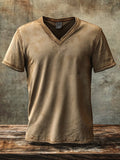 Fashionable men's T-shirt with textured fabric design, elastic, breathable, short sleeve, V-neck
