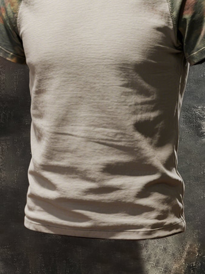 Men's round-neck raglan-sleeved T-shirt in color block style