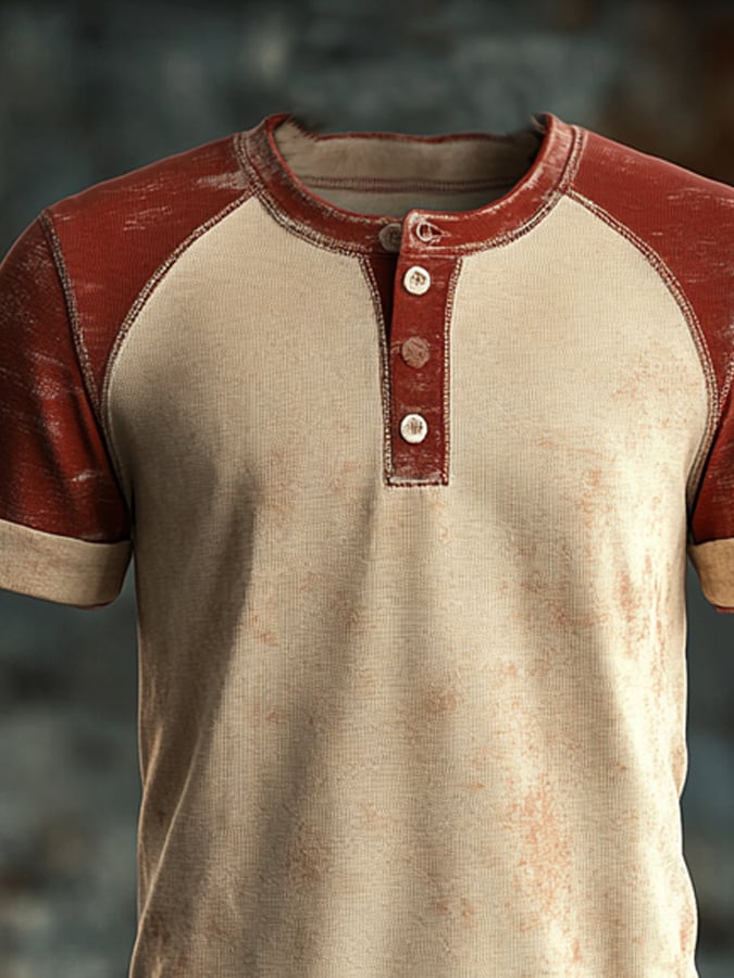 Men's casual waffle henley t-shirt, short sleeve