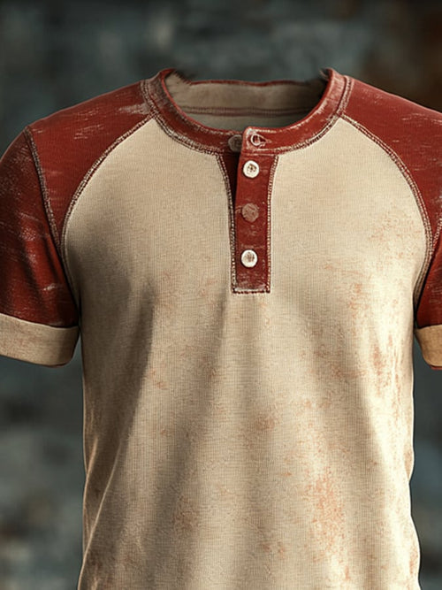 Men's casual waffle henley t-shirt, short sleeve