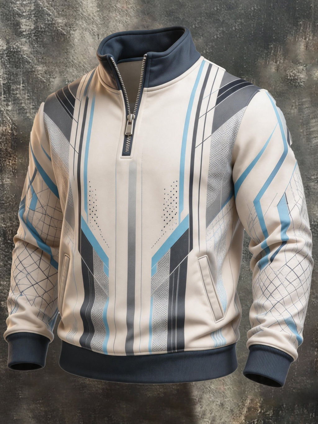 Men's Retro Color-Block Half-Zip Sweatshirt with Pockets
