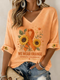 Women's Leukemia Awareness Casual Printed T-Shirt