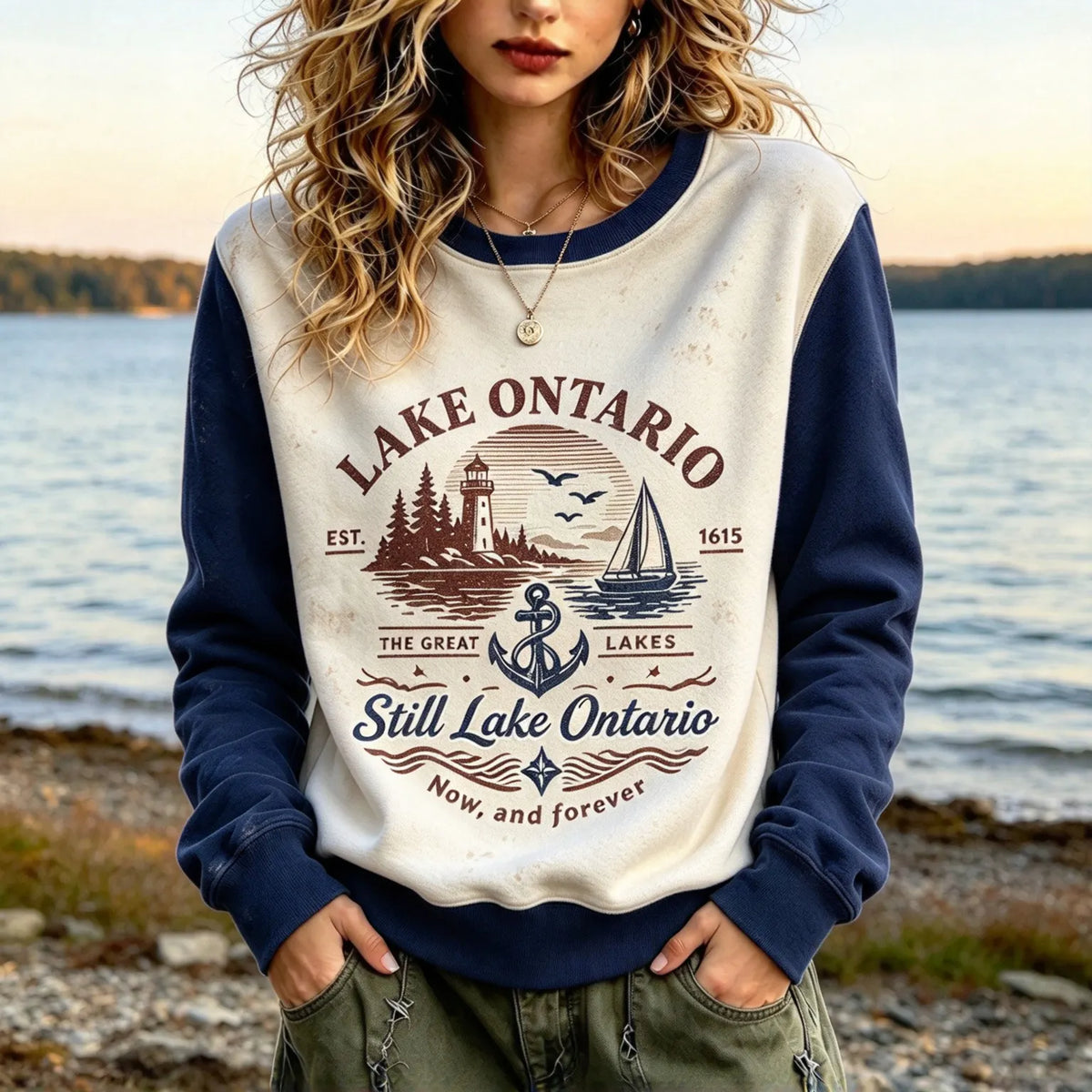 Women's Retro Lake Ontario Print Sweatshirt