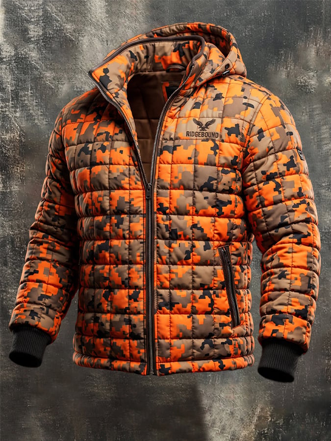 Men's Vintage Quilted Padded Camouflage Outdoor Zip-Up Jacket