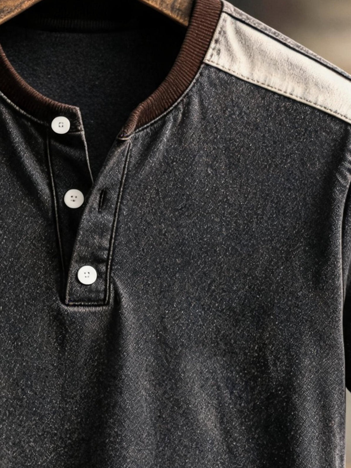Men's Retro Color-Block Short-Sleeve Henley T-Shirt