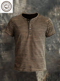 Men's Vintage Stripe Casual Henley Short Sleeve T-Shirt