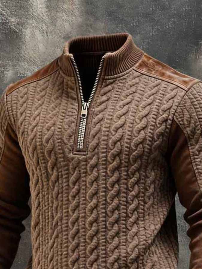 Men's Retro Suede-Panel Half-Zip Sweatshirt