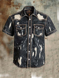 Men's vintage twill shirt with two pockets and short sleeves in a used look