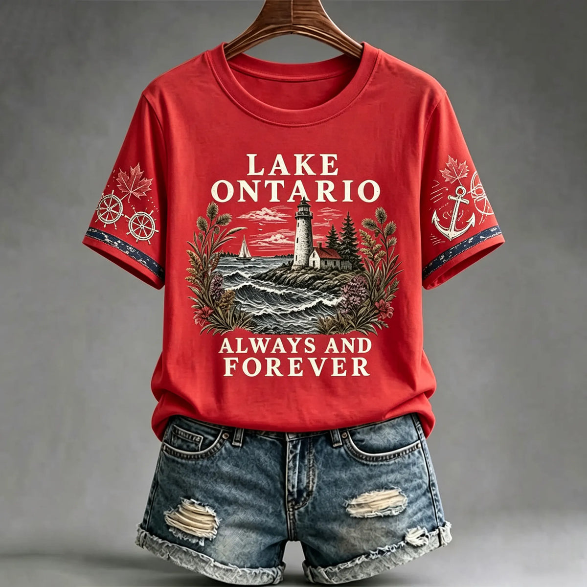 Women's Retro Lake Ontario Always And Forever Print Crew Neck T-shirt