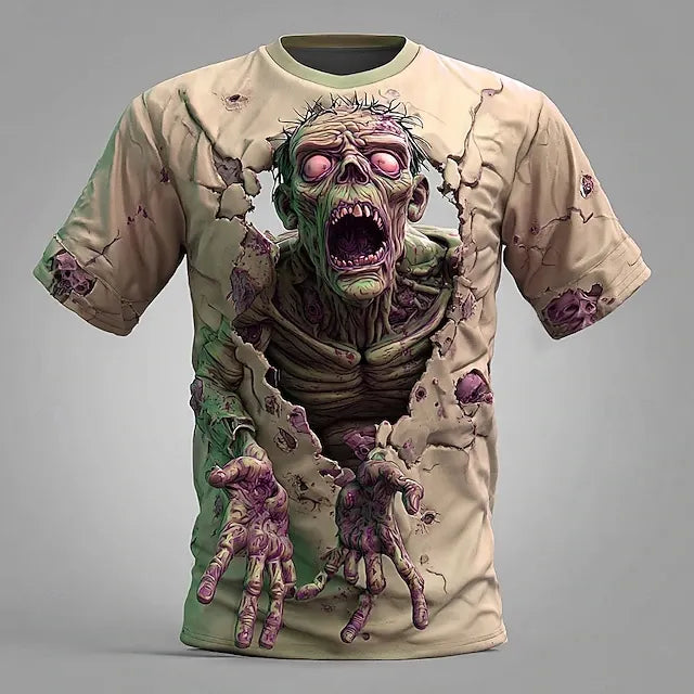Men's Halloween Optical Illusion Zombies 3d Exaggerated Design Short Sleeve T-shirt
