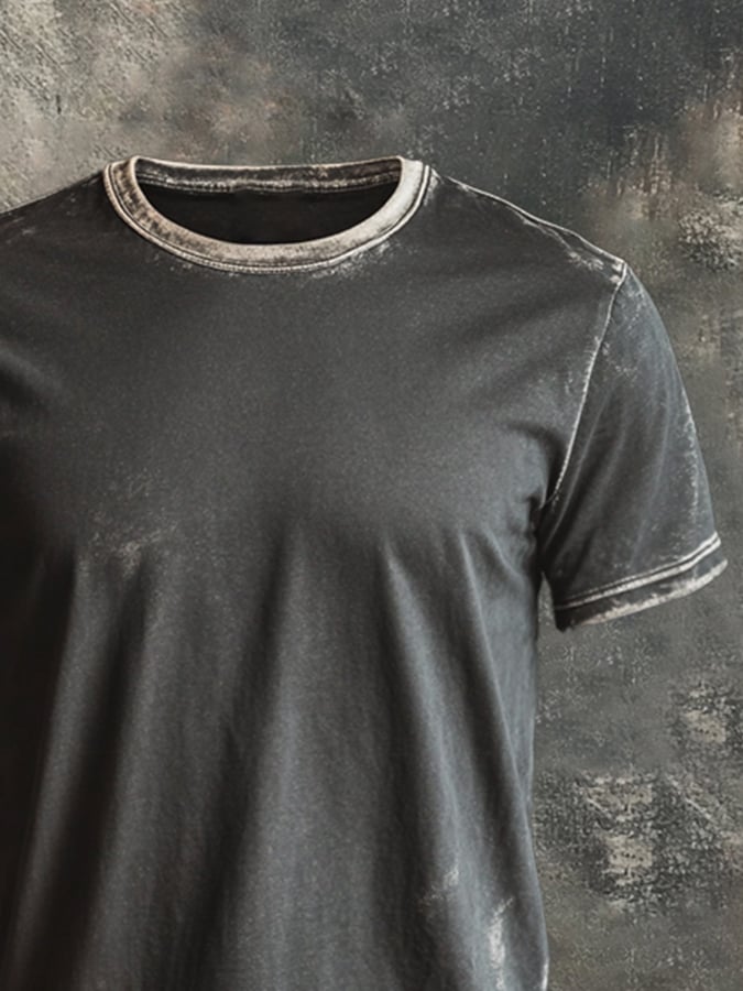 Men's retro washed casual round neck short sleeve t-shirt