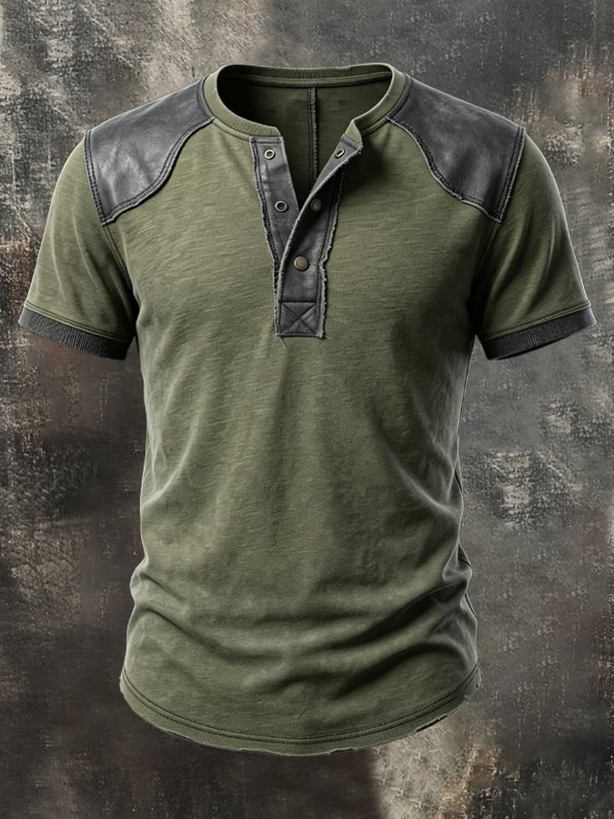 Men's Retro Color-Block Henley T-Shirt