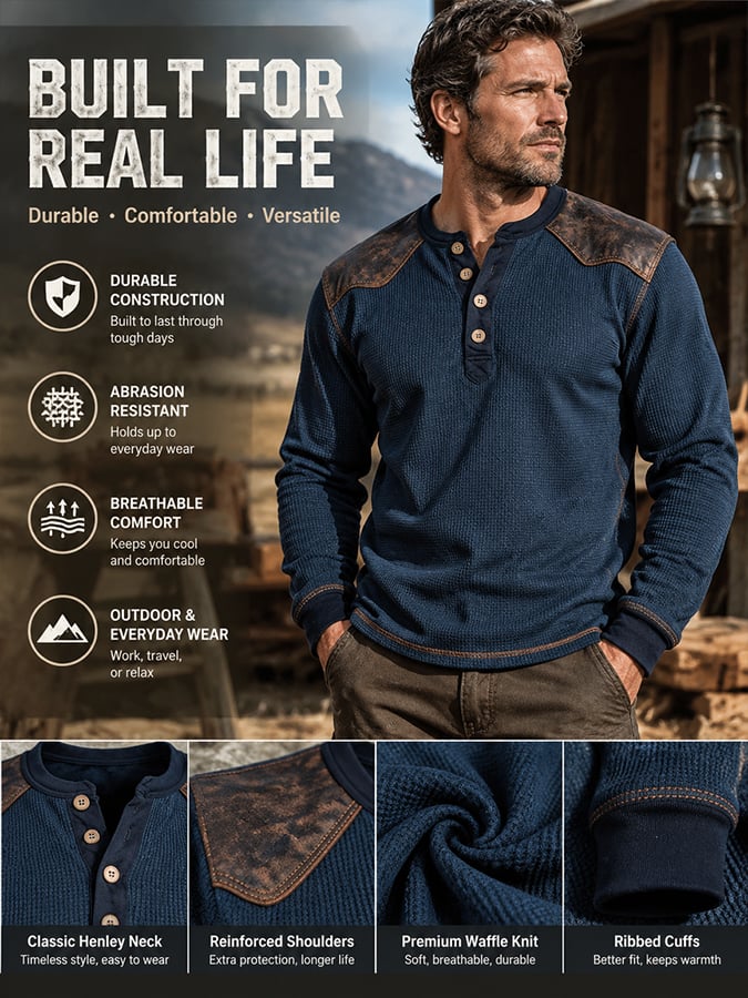 Men's Vintage-Style Comfortable Waffle-Knit T-Shirt
