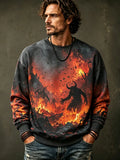 Men's Casual Crewneck Sweatshirt Featuring Demon Silhouette In Hellfire And Bats