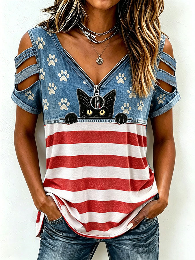 Women's America Flag Print Casual Top