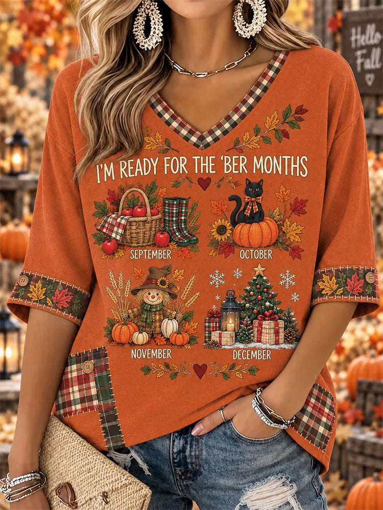 Women's Retro I'm Ready For The 'ber Months V-neck Short Sleeve T-shirt