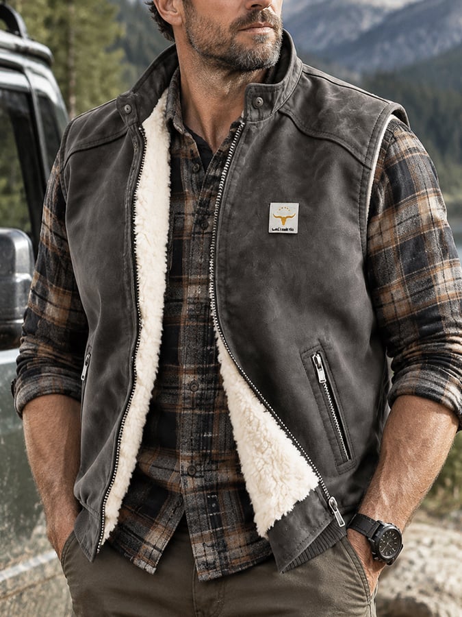 Men's Vintage-Style Faux Suede Outdoor Warm Vest