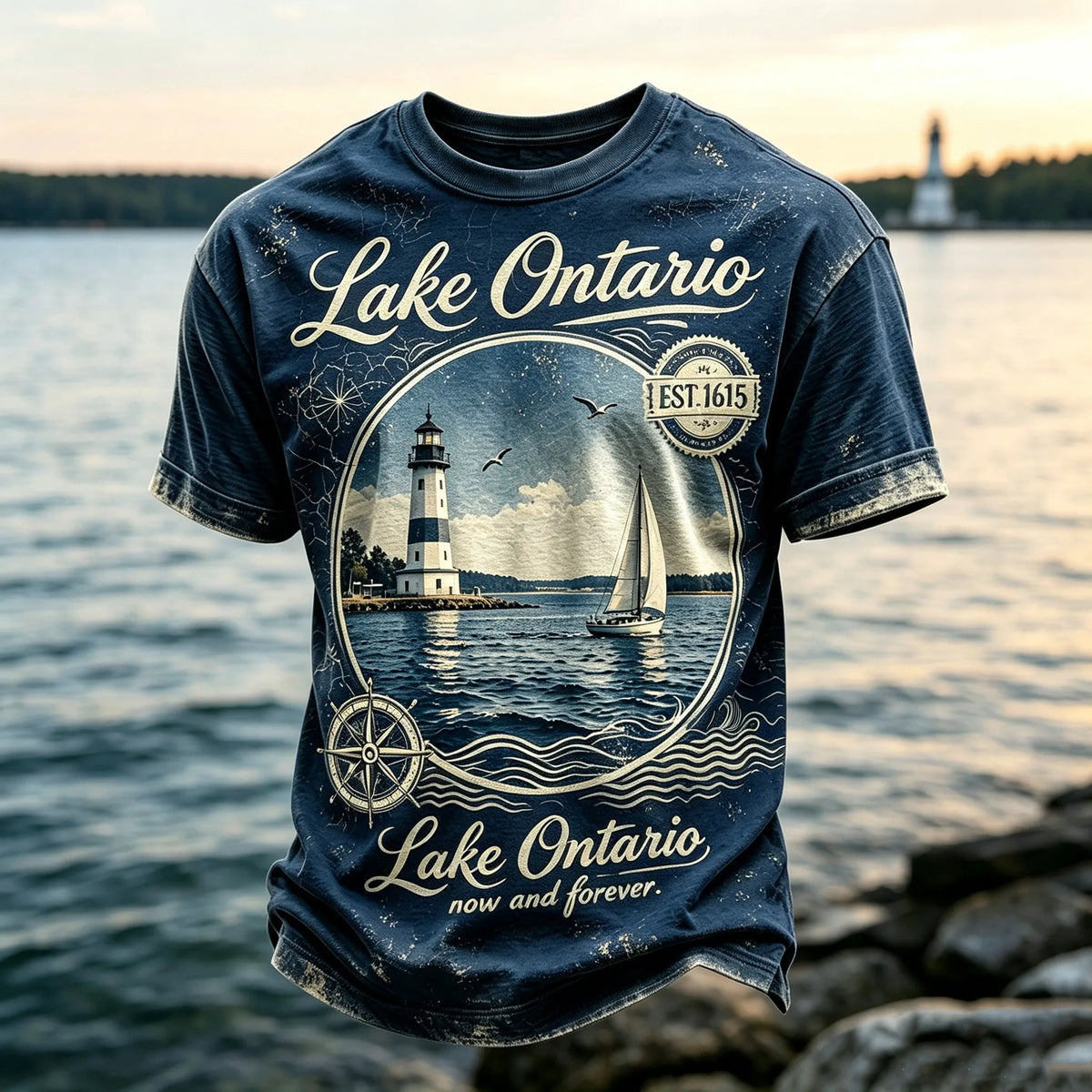 Men's Retro Lake Ontario Print T-shirt