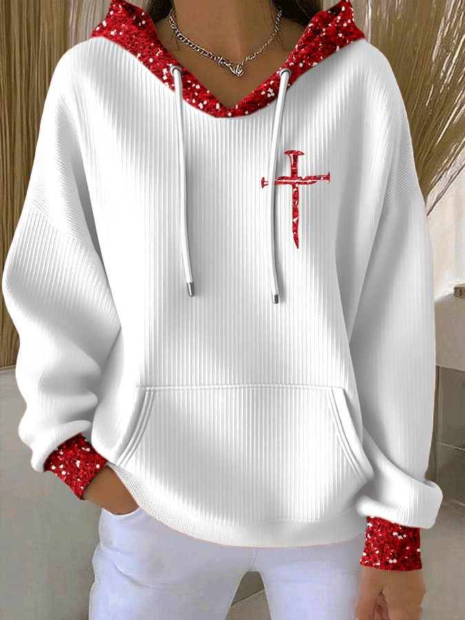 Women's Christmas Faith Print Casual Hooded Sweatshirt