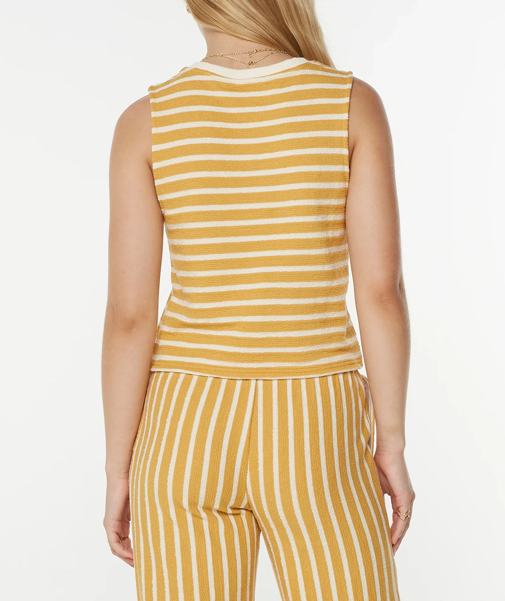 Striped Round-Neck Sleeveless Pure Cotton Vest