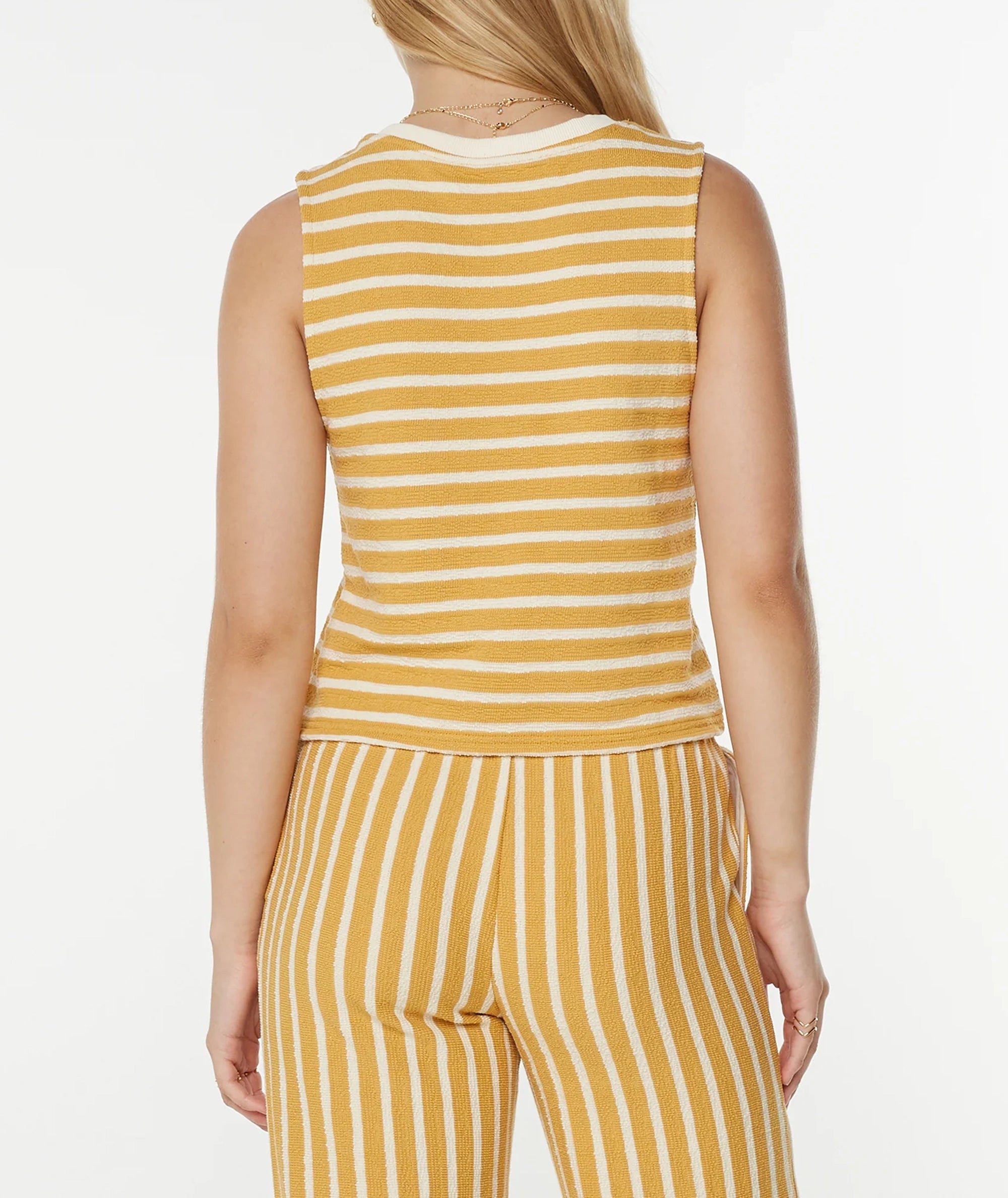 Striped Round-Neck Sleeveless Pure Cotton Vest