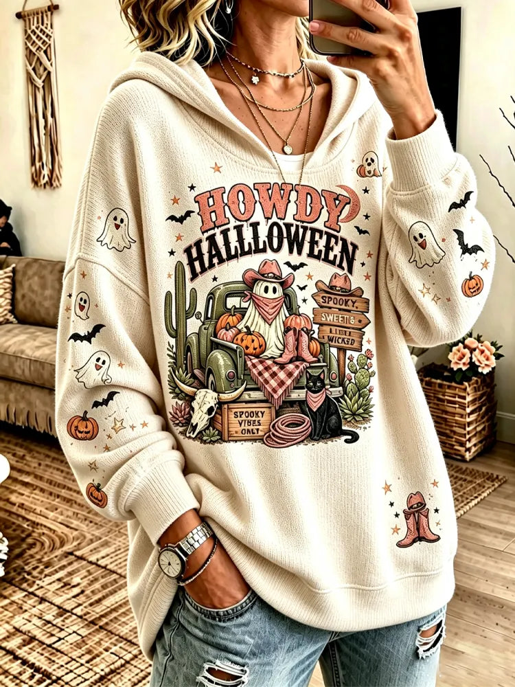 Women's Halloween Western Gothic Ghost Pumpkin Sweater