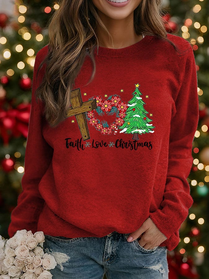 Women's Faith Love Christmas Print Crew Neck Sweatshirt