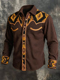 Men's Vintage-Style Faux Suede Aztec Western Shirt