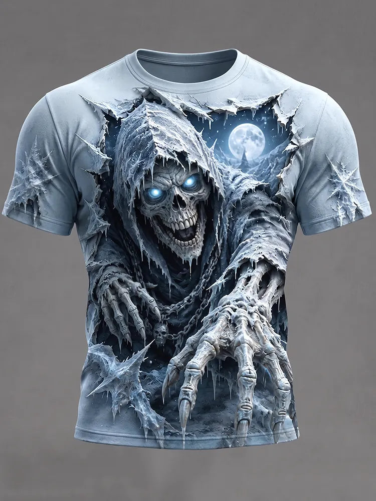 Men's Halloween Skull Print Short Sleeve Cassual T-shirt