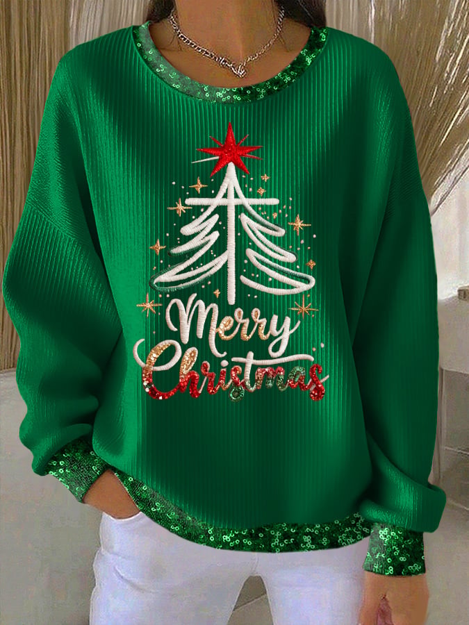 Retro Retro Merry Christmas Cross Christmas Print Sweatshirt