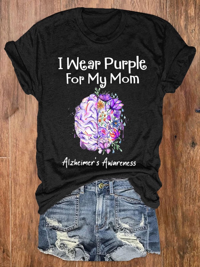 Women's I Wear Purple For My Mom Alzheimer's Awareness Tee