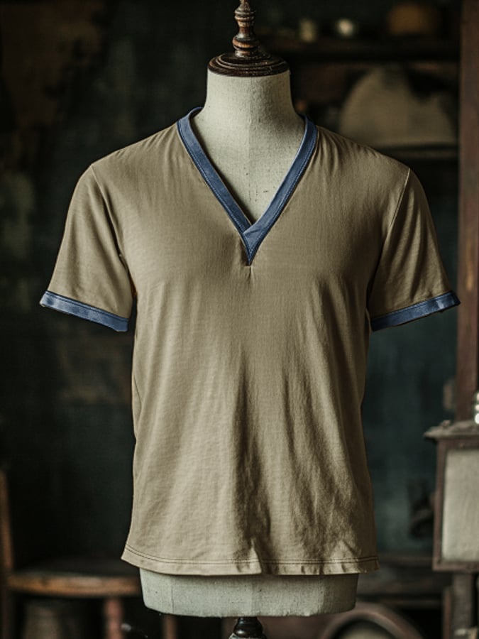 Men's vintage style V-neck short sleeve t-shirt
