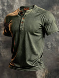 Men's Retro Color-Block Short-Sleeve Henley T-Shirt
