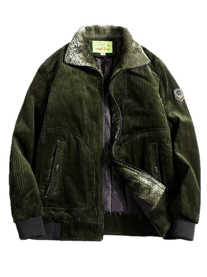 Men's Vintage Corduroy Outdoor Jacket with Fur Collar