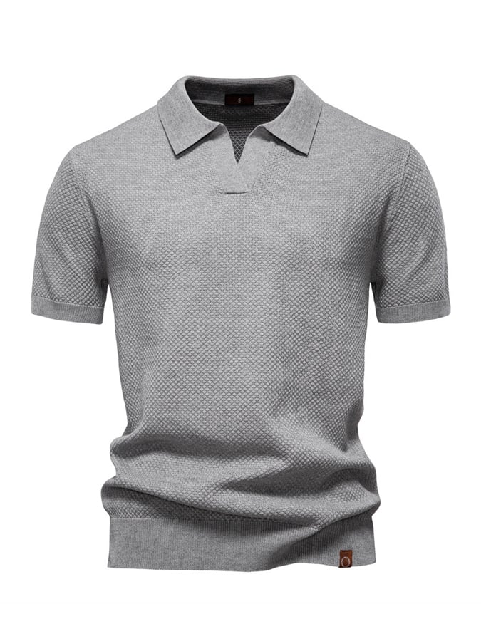 Men's business polo shirt with gull collar and pineapple pattern, knitted, short sleeves